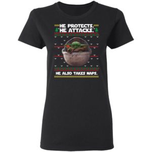Baby Yoda He protects he also takes naps Christmas sweater