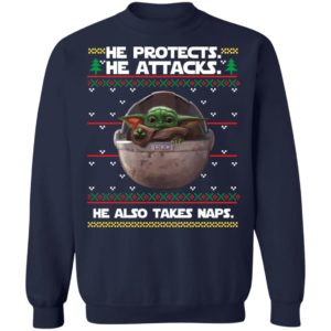 Baby Yoda He protects he also takes naps Christmas sweater