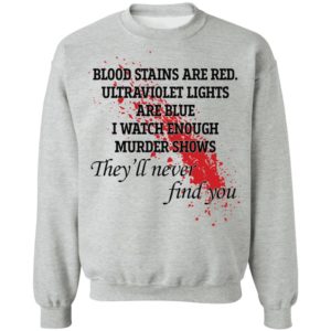 Blood stains are red ultraviolet lights are blue I watch enough murder shows shirt
