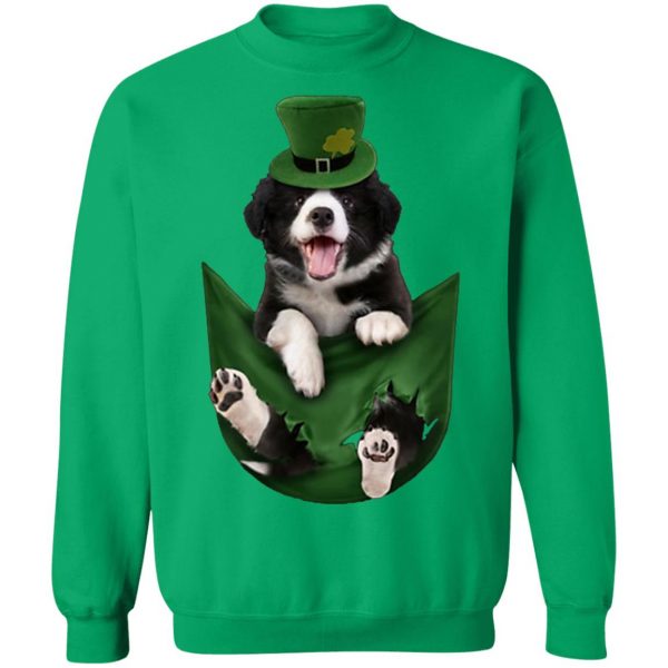 Border Collie In Your Pocket St Patricks Day Dog Lover T-Shirt, Long Sleeve