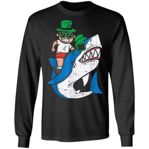 Boy Riding Irish Shark Funny St Patricks Day Kids T-Shirt, Long Sleeve, Tank Top