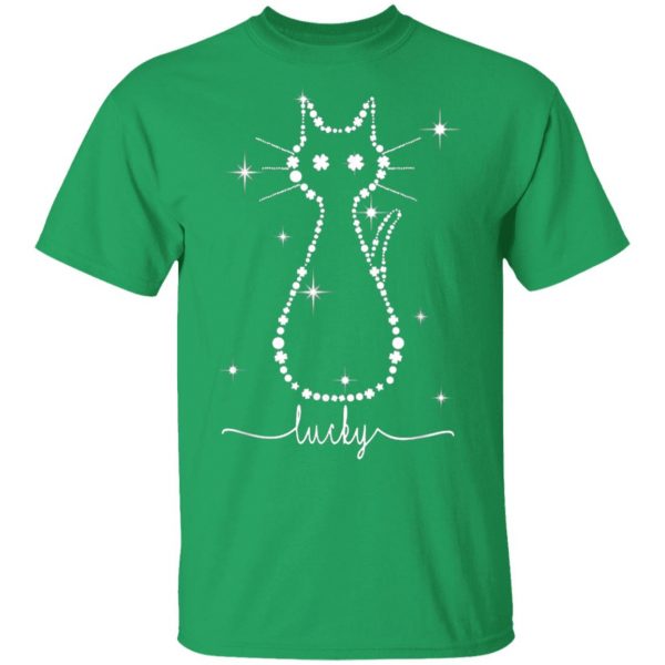 Cat Irish Leaf and Star St. Patrick Day Clover Lucky Cat T-Shirt, Long Sleeve, Tank Top