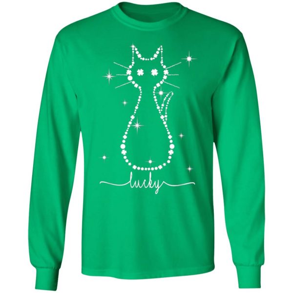 Cat Irish Leaf and Star St. Patrick Day Clover Lucky Cat T-Shirt, Long Sleeve, Tank Top