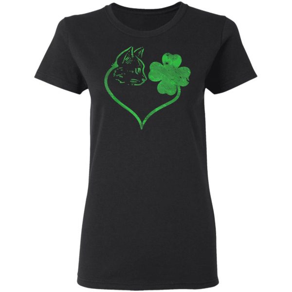 Cat Silhouette Shamrock St Patricks Day Kitten Lover Pet T-Shirt, Long Sleeve, Tank Top