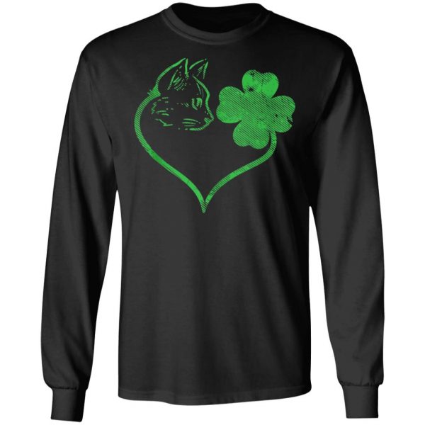 Cat Silhouette Shamrock St Patricks Day Kitten Lover Pet T-Shirt, Long Sleeve, Tank Top