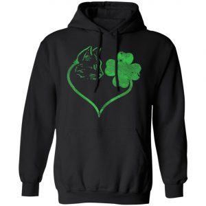 Cat Silhouette Shamrock St Patricks Day Kitten Lover Pet T-Shirt, Long Sleeve, Tank Top