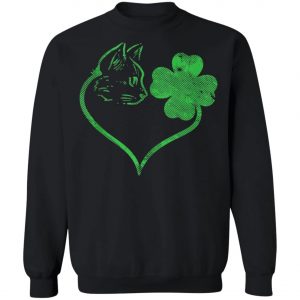 Cat Silhouette Shamrock St Patricks Day Kitten Lover Pet T-Shirt, Long Sleeve, Tank Top