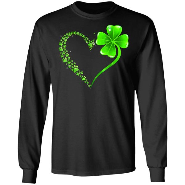 Irish Heart Lucky Shamrock Dog Paws T-Shirt, Long Sleeve, Hoodie