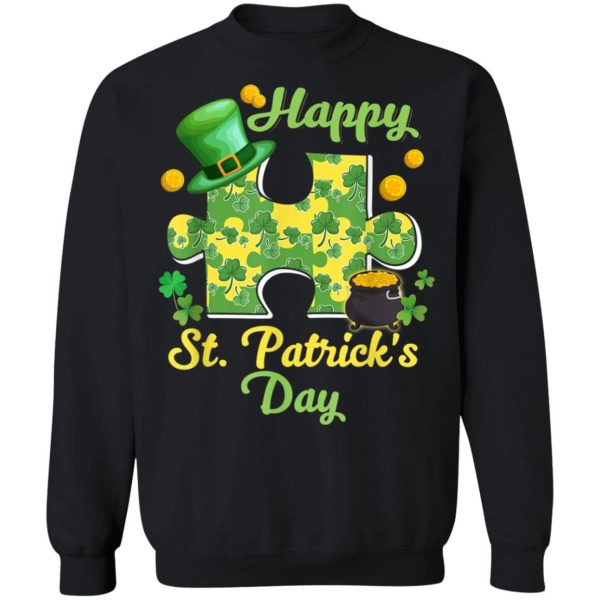 Autism Puzzle Wearing Laprechaun Hat St Patricks Day T-Shirt, Long Sleeve, Tank Top