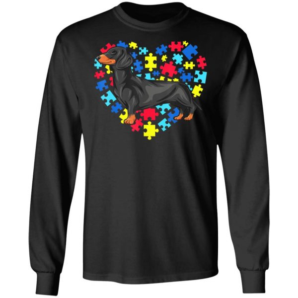 Autism Awareness Dachshund Dog Heart T-Shirt, Long Sleeve, Hoodie