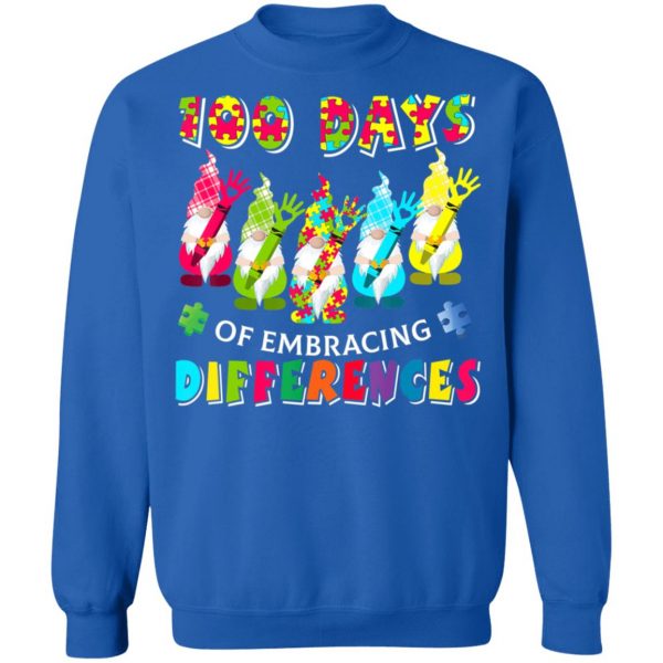 Autism Awareness Gnomes Embrace Differences 100 Days School T-Shirt, Long Sleeve, Hoodie