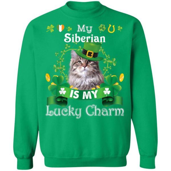 My Siberian Cat Is Lucky Charm Leprechaun St Patrick Day T-Shirt, Long Sleeve, Hoodie