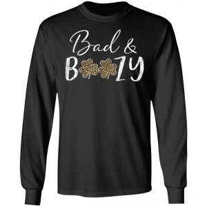 Bad and Boozy Plaid Leopard Shamrock Saint Patrick Day T-Shirt, Long Sleeve, Tank Top