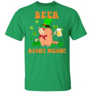 Beer Right Meow Cute Cat Drinking St. Patricks Day T-Shirt, Long Sleeve, Tank Top