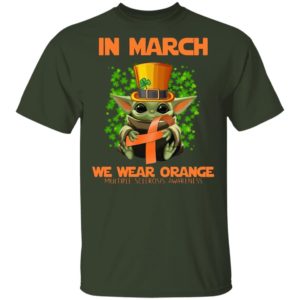 Baby yoda In March We Wear Orange Multiple Sclerosis Awareness St Patrick's Day T-Shirt