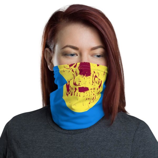 Damien Hirst – Cerulean Blue Pigment Yellow Royal Red Pop Up Skull – Neck Gaiter Bandana