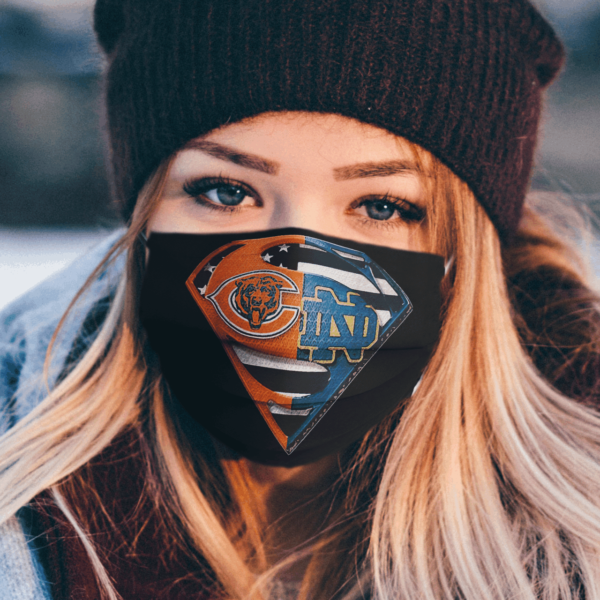 Chicago Bears And Notre Dame Diamond American Flag Superman Face Mask
