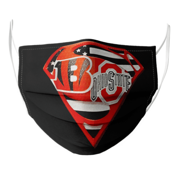 Cincinnati Bengals And Ohio State Buckeyes Diamond American Flag Superman Face Mask