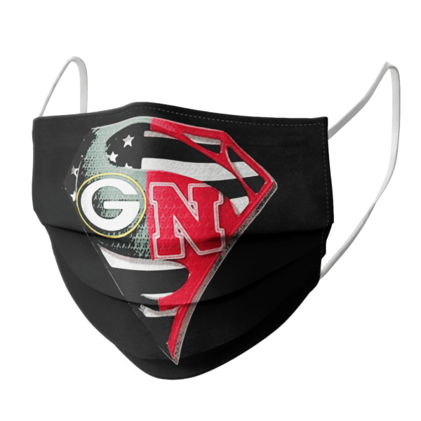 Green Bay Packers And Nebraska Cornhuskers Diamond American Flag Superman Face Mask