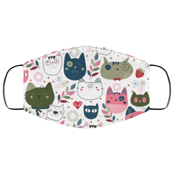 Cute Cat Heads Floral Face Mask Washable Reusable