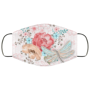 Pink Flowers Sweet Dragonfly Face Mask Washable Reusable