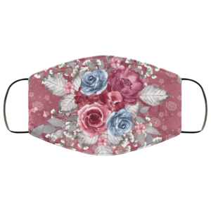 Blue and Burgundy Flowers Face Mask Washable Reusable