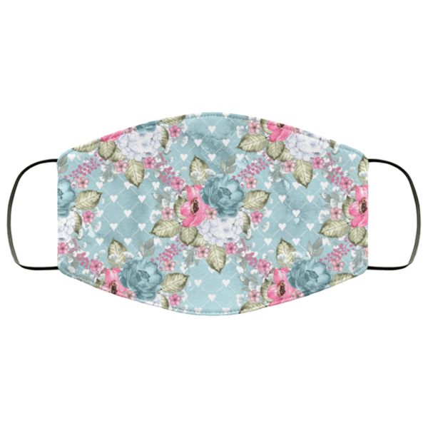 Mint Flowers Polka Hearts Face Mask Washable Reusable