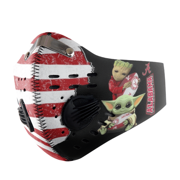 Baby Yoda And Groot Hug Alabama Crimson Tide American Flag Activated Carbon Filter Sport Mask