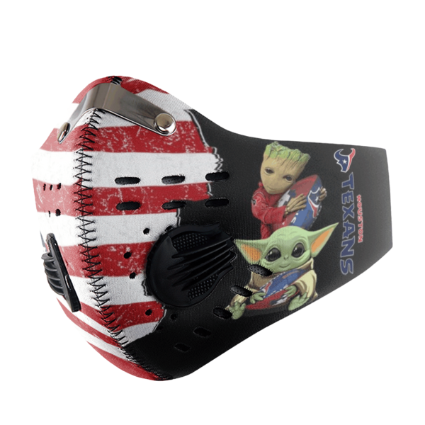 Baby Yoda And Groot Hug Houston Texans American Flag Activated Carbon Filter Sport Mask