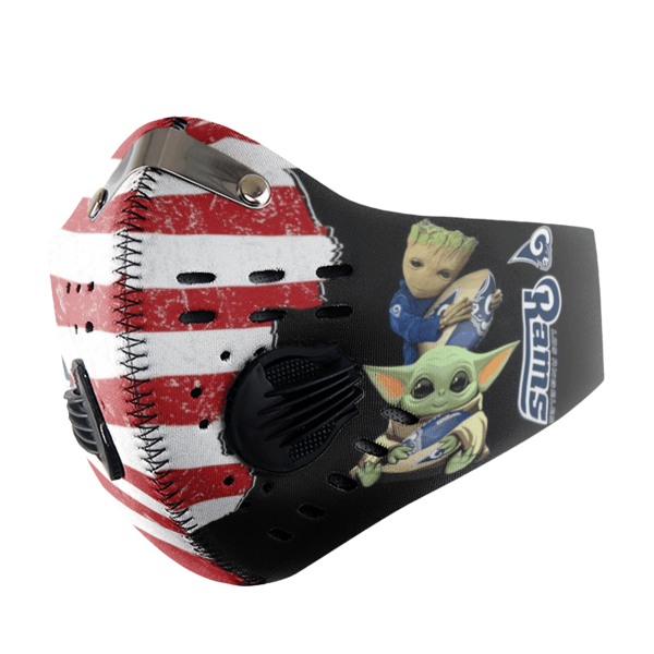 Baby Yoda And Groot Hug Los Angeles Rams American Flag Activated Carbon Filter Sport Mask