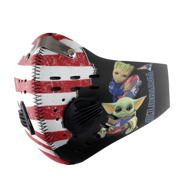 Baby Yoda And Groot Hug New England Patriots American Flag Activated Carbon Filter Sport Mask