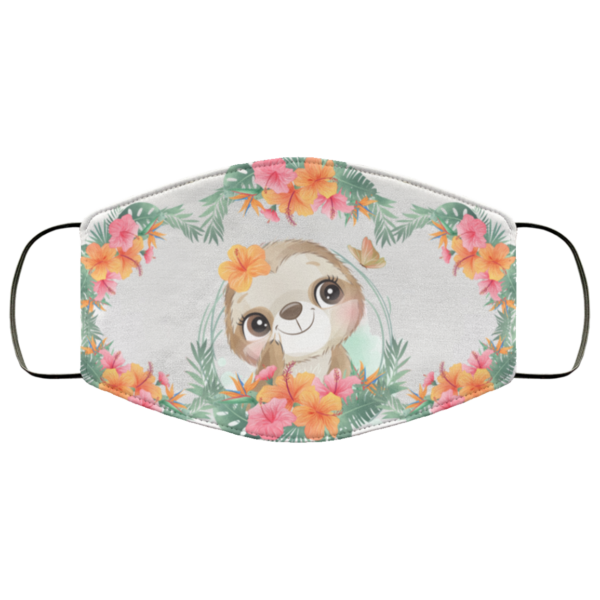 Cute Sloth Flowers Face Mask