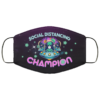 Alien Head Face on UFO Saying Social Distance Champion Face Mask
