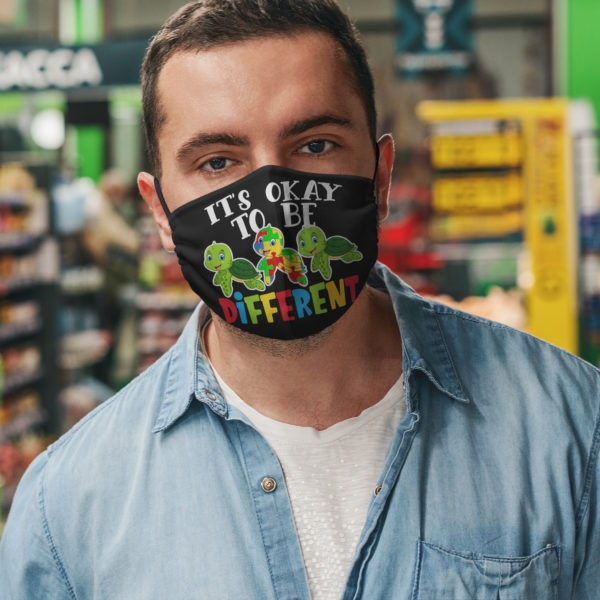 It Is Ok To Be Different Puzzle Piecce Turtle Face Mask