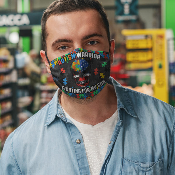 Autism Warrior Fighting For My Son Puzzle Awareness Face Mask