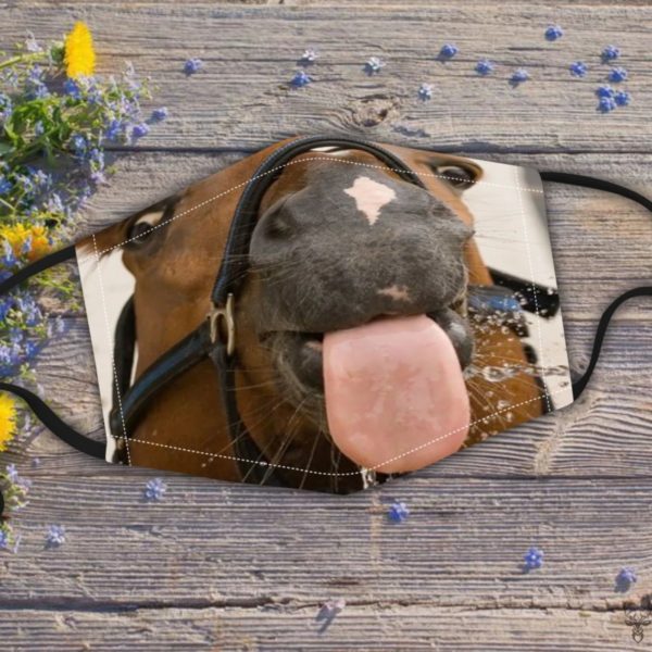 Horse licking out tongue Cloth Face Mask Reusable