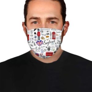 I Love England Doodle Cloth Face Mask Reusable