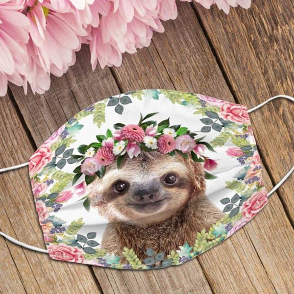 Sloth Flowers Cloth Face Mask Reusable