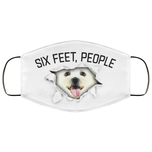 Mixed breed dog portrait six feet people Face Mask