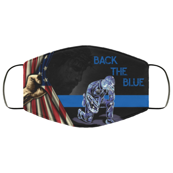Back The Blue Police Kneeling American Flag Face Mask