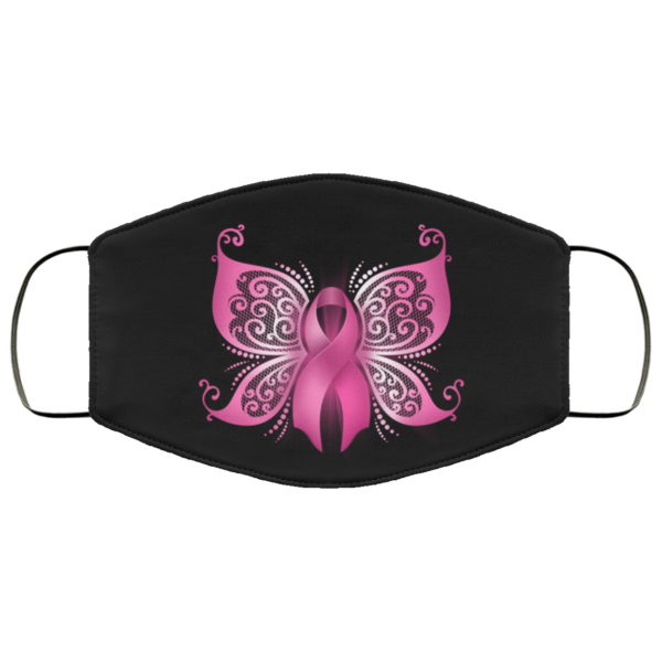 Breast Cancer Awareness Pink Ribbon Butterfly Face Mask