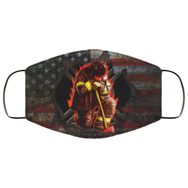 Firefighter Kneeling Stand For The Flag American Flag Face Mask