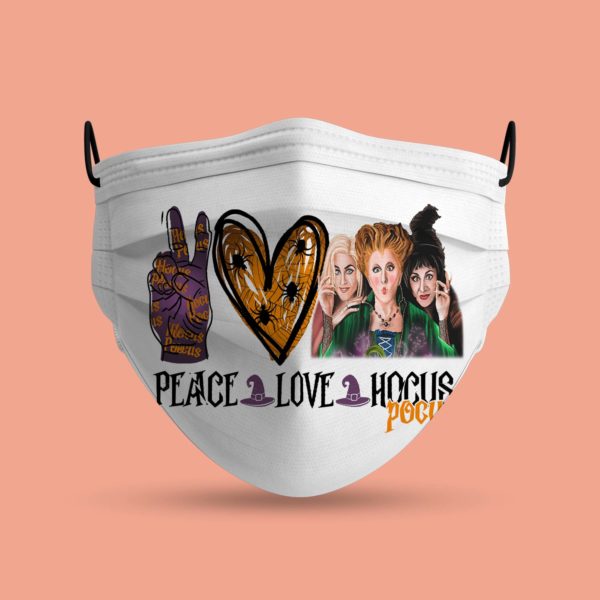 Peace Love Three Witches Hocus Pocus Halloween Face Mask