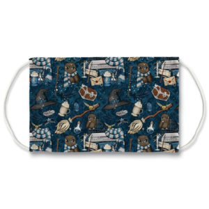 Harry Potter Wizard Tools Pattern Dark Blue with Owls and Brooms Face Mask