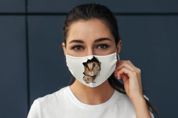 Funny Cute Cat Waiting Behind Mouse Hole Wall Face Mask