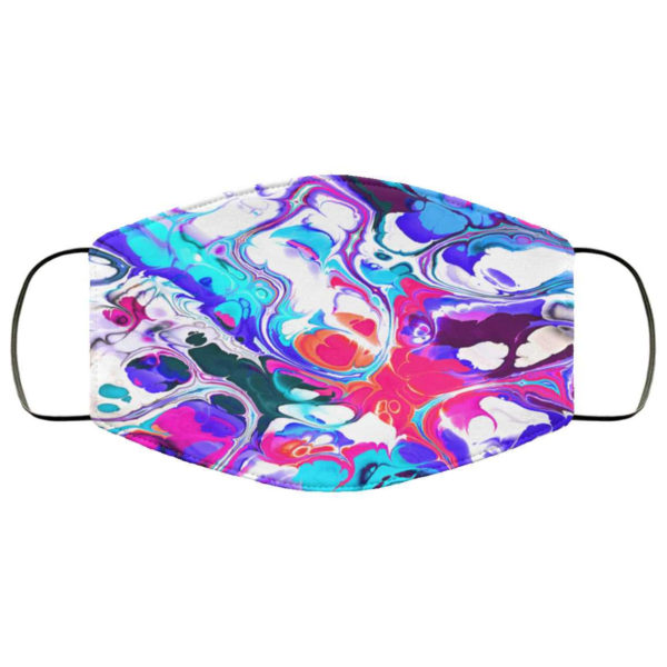 Fluid Paint Swirls Colorful Rainbow Pattern White Marble Face Mask