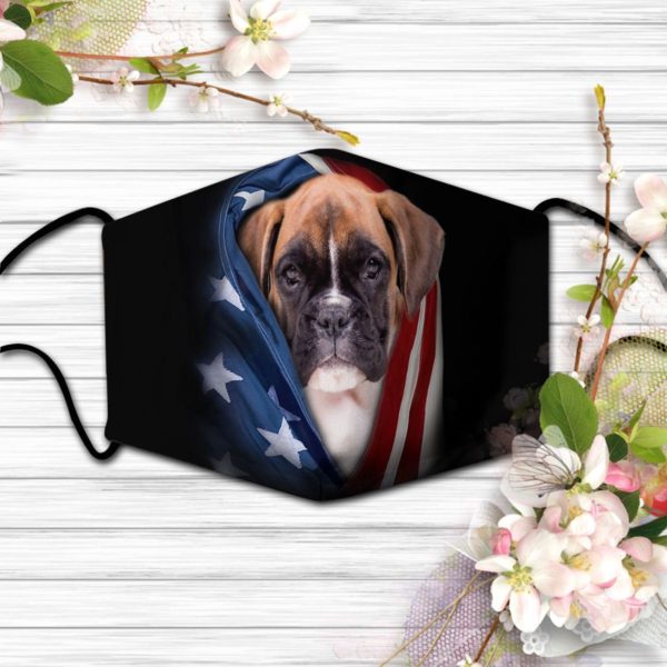 Boxer with american flag face mask