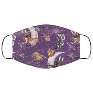 Purple Black Cat Moon Spooky Cute Skeleton Pumpkins Halloween Girl Face Mask