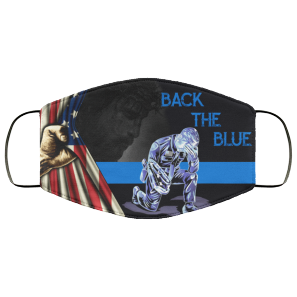 Back The Blue Police Kneeling American Flag Face Mask