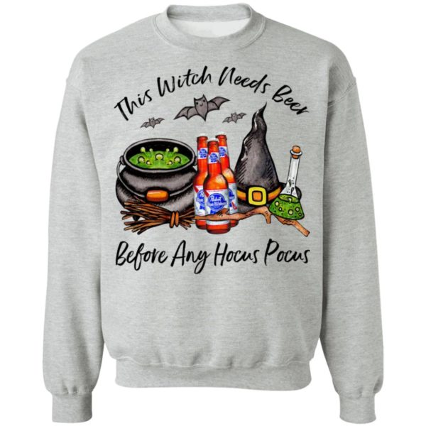 Pabst Blue Ribbon Bottle This Witch Needs Beer Before Any Hocus Pocus Halloween T-Shirt